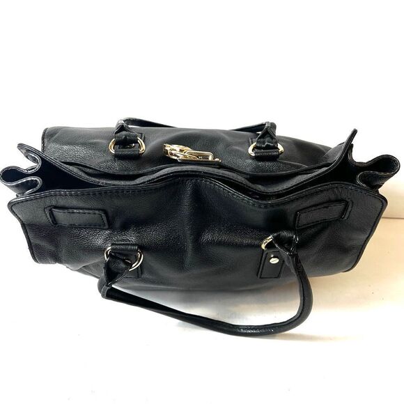 MICHAEL KORS Large Shoulder Bag Black Leather AP-1105 Gold Tone Hardware MK Lock - Picture 6 of 12